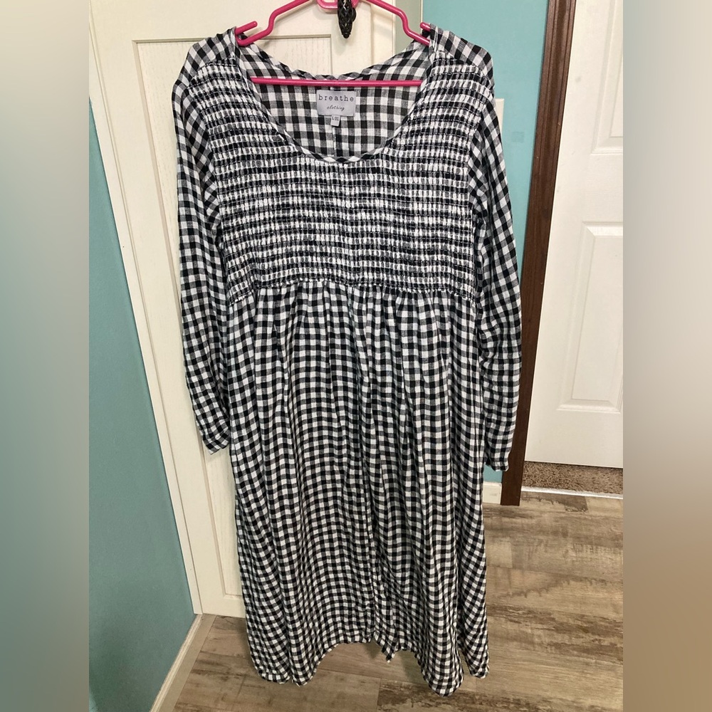 Ladies Black and White Linen Gingham Dress